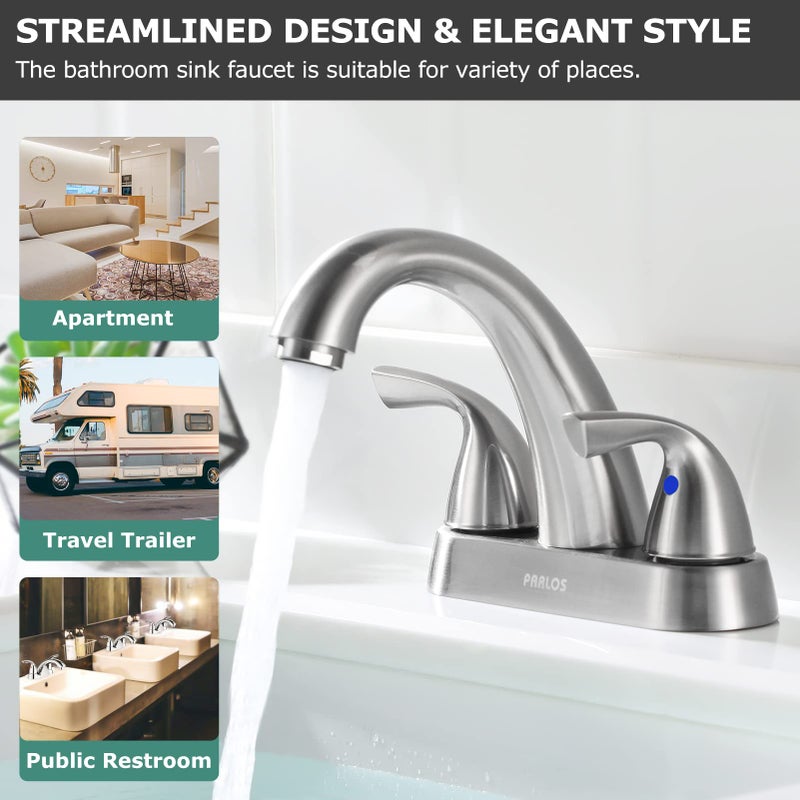 PARLOS 2-Handle Bathroom Sink Faucet with Drain Assembly and Supply Hose Lead-Free cUPC Lavatory Faucet Mixer Double Handle Tap Deck Mounted Brushed Nickel,13598 - Image 4